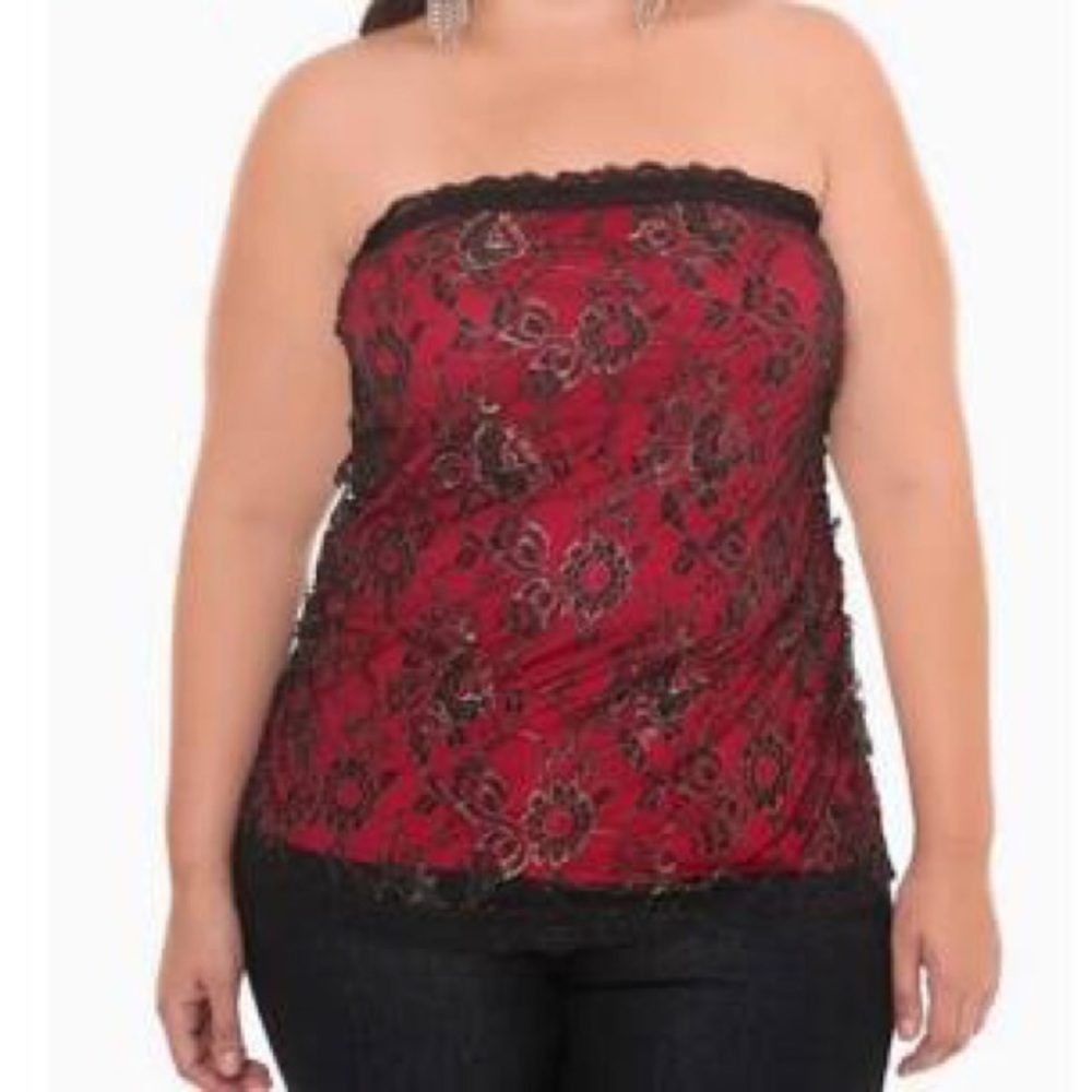 Torrid Red & Black Lace Strapless Top